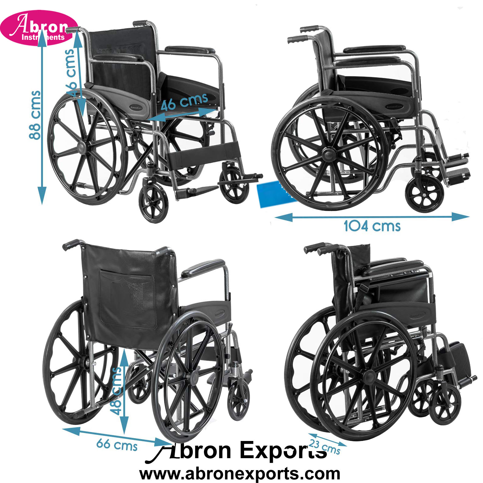 Wheel chair steel folding super light transport use four caster capacity 150kg and model 150kg folding for adult Abron ABM-2362FC